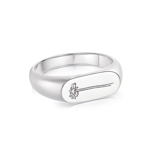 Single Daisy Signet Ring Sterling Silver Discount