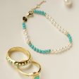 Pearl Turquoise Beaded Bracelet 18ct Gold Plate For Discount