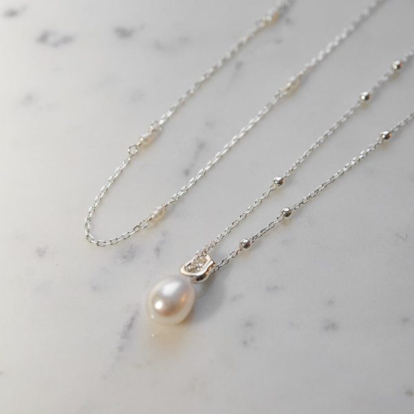 Double Pearl Necklace Layering Set Sterling Silver Sale