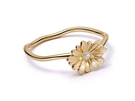 Daisy Pearl Flower Ring 18ct Gold Plate Sale