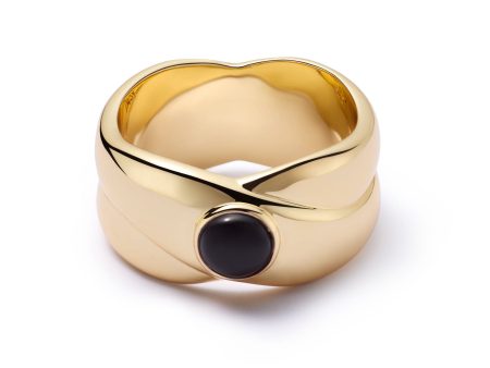 Polly Sayer Black Onyx Chunky Band Ring 18ct Gold Plate Online