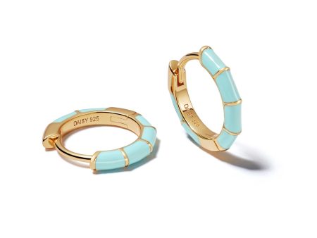 Turquoise Stripe Huggie Hoop Earrings 18ct Gold Plate Online now