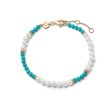 Pearl Turquoise Beaded Bracelet 18ct Gold Plate For Discount