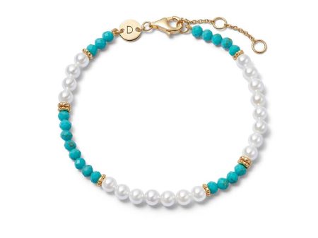 Pearl Turquoise Beaded Bracelet 18ct Gold Plate For Discount