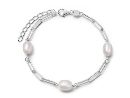 Pearl Chunky Chain Bracelet Sterling Silver For Sale