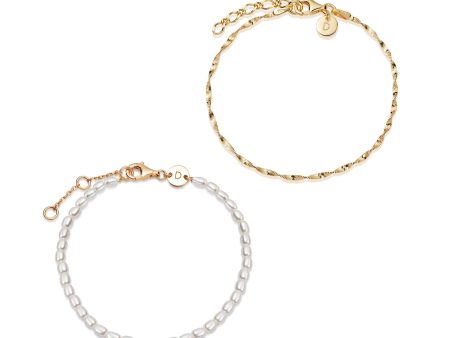 Seed Pearl Bracelet Stack 18ct Gold Plate Sale