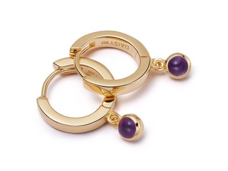 Amethyst Healing Huggie Hoop Earrings 18ct Gold Plate For Discount