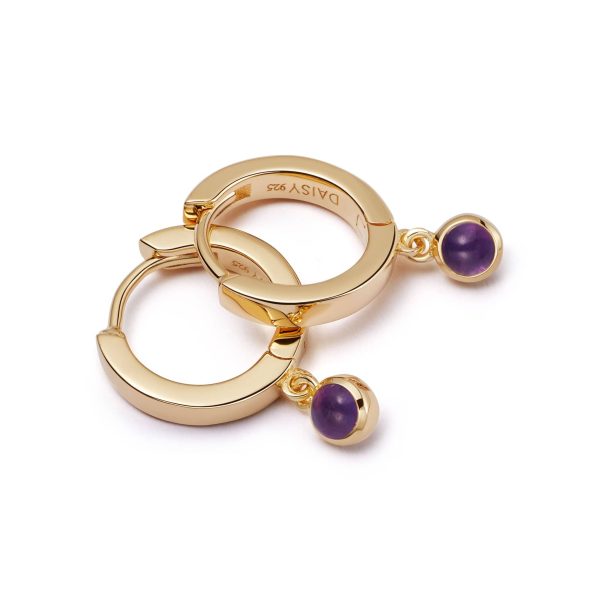 Amethyst Healing Huggie Hoop Earrings 18ct Gold Plate For Discount