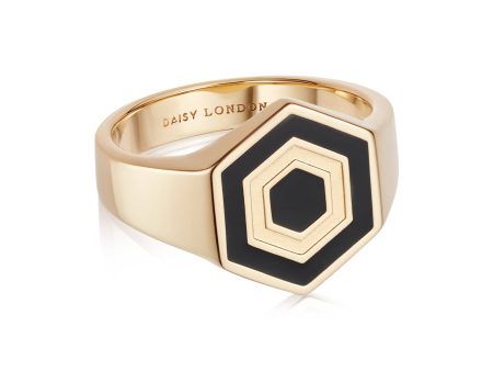 Enamel Hexagon Signet Ring 18ct Gold Plate For Cheap