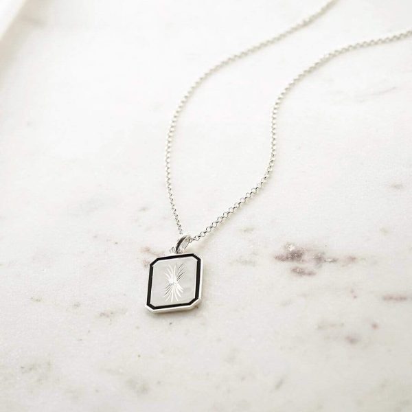 Bold Engraved Enamel Necklace Sterling Silver Online now