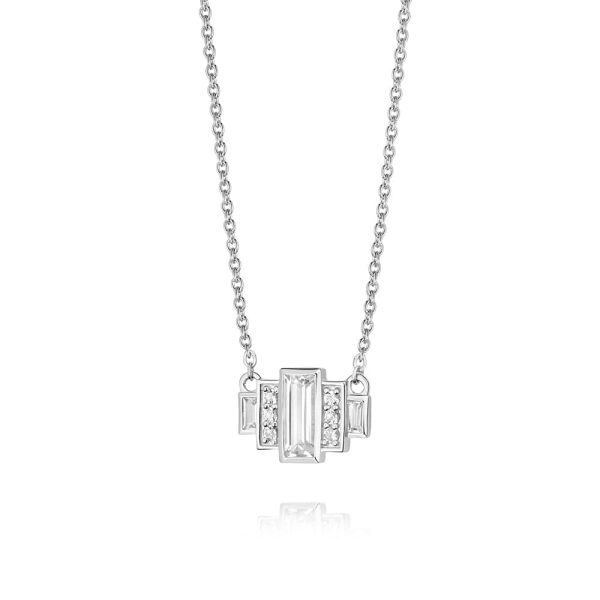 Beloved White Topaz Baguette Necklace Sterling Silver For Discount