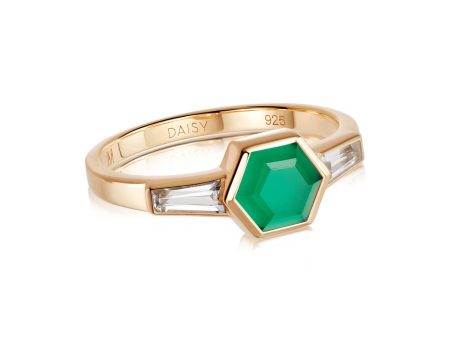 Beloved Green Onyx Hexagon Ring 18ct Gold Plate Sale