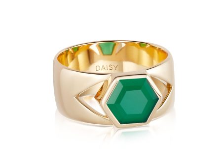 Beloved Bold Green Onyx Band Ring 18ct Gold Plate Fashion