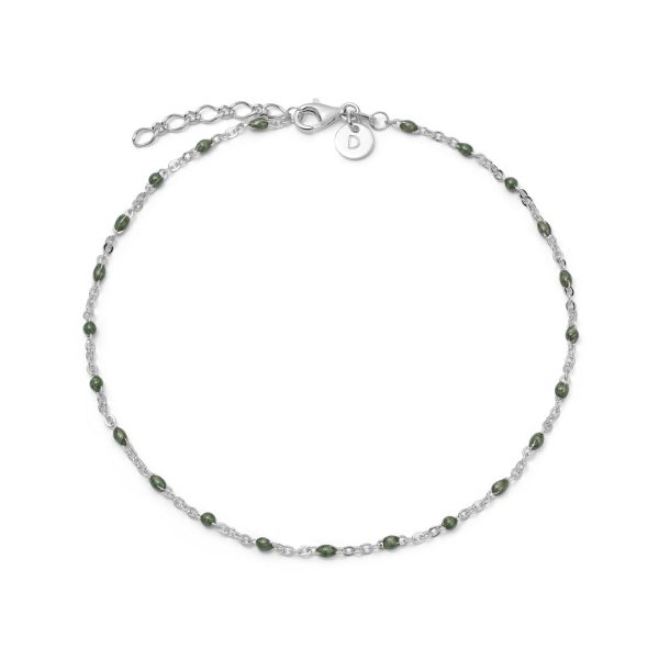 Green Enamel Beaded Anklet Sterling Silver Sale