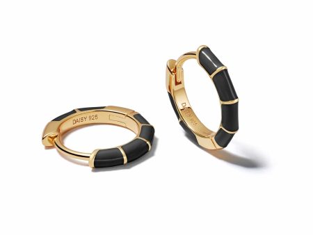 Black Stripe Huggie Hoop Earrings 18ct Gold Plate Supply