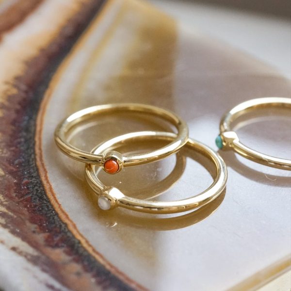 Red Coral Healing Stone Ring 18ct Gold Plate Hot on Sale