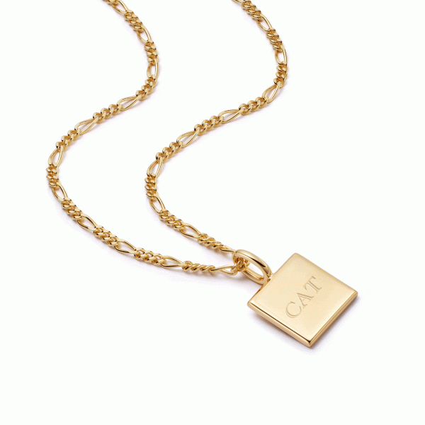 Engravable Square Pendant Necklace 18ct Gold Plate Fashion