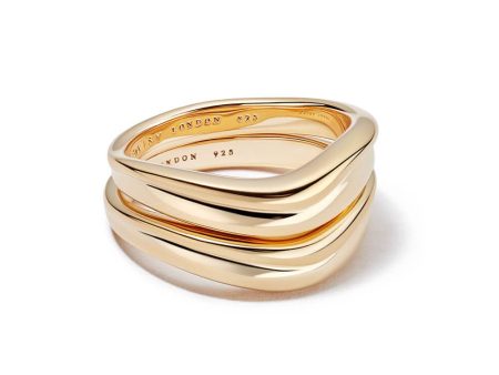 Double Sandwave Ring Stack 18ct Gold Plate For Discount