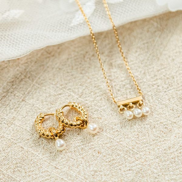 Treasures Seed Pearl Trio Necklace 18ct Gold Plate on Sale