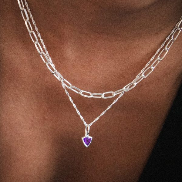 Amethyst February Birthstone Charm Necklace Sterling Silver Fashion