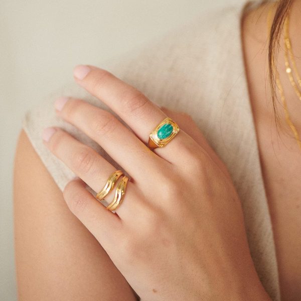 Amazonite Bold Ring 18ct Gold Plate Hot on Sale