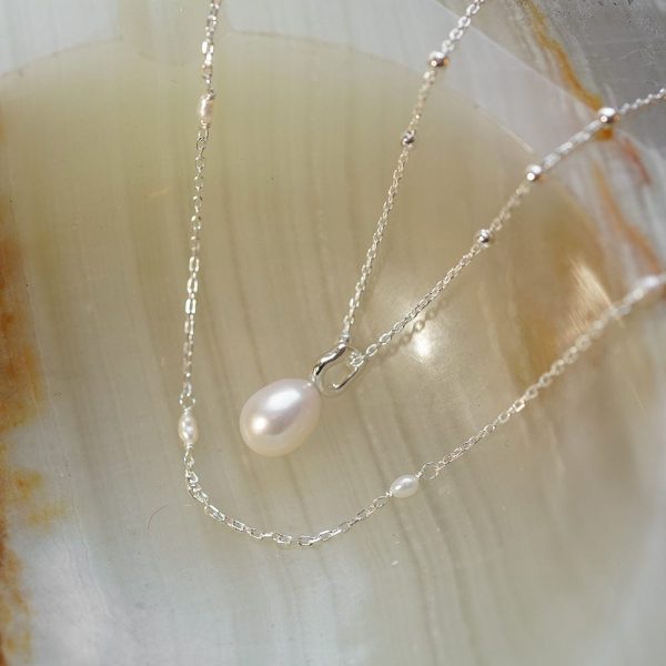 Double Pearl Necklace Layering Set Sterling Silver Sale