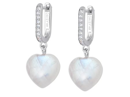 Beloved Moonstone Heart Drop Earrings Sterling Silver Fashion