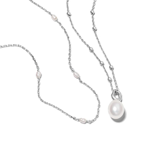 Double Pearl Necklace Layering Set Sterling Silver Sale