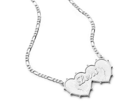 Shrimps Double Heart Personalised Necklace Silver Plate For Cheap