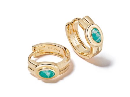 Amazonite Huggie Hoop Earrings 18ct Gold Plate Sale