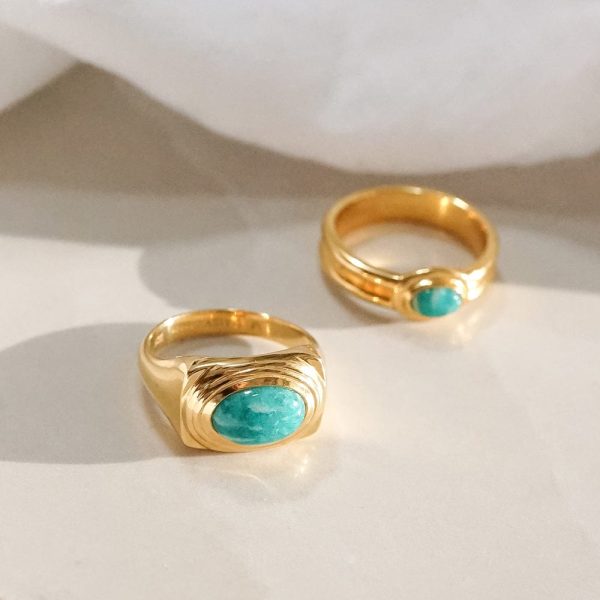 Amazonite Bold Ring 18ct Gold Plate Hot on Sale